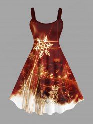 Robe débardeur trapèze grande taille à imprimé flocons de neige et feux d'artifice - Rouge 2X