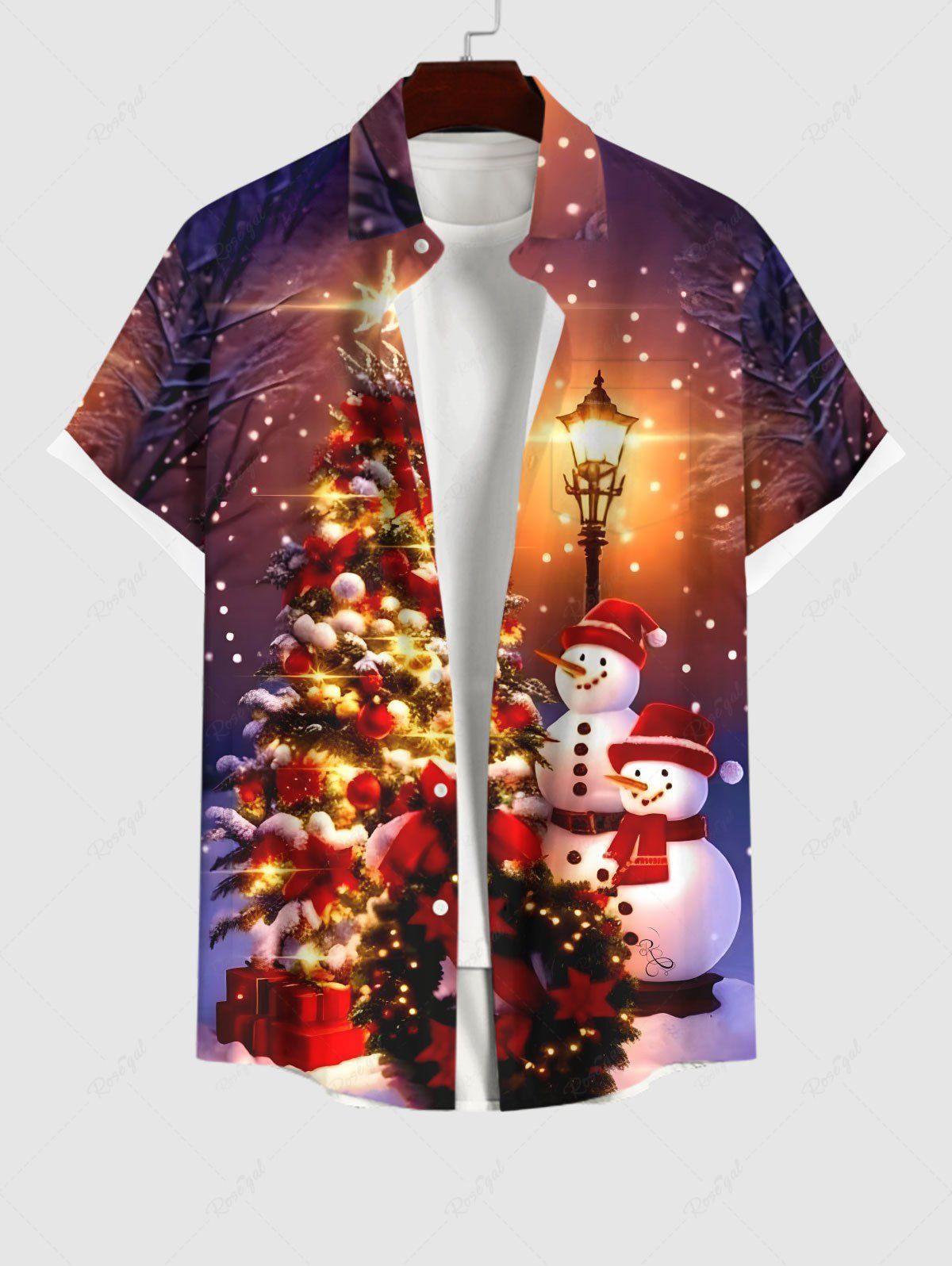Chemisier avec Boutons à Imprimé Sapins de Noël Sapin Etoiles Flocons de Neige et Poche Grande-Taille pour Hommes Multi-A 4XL