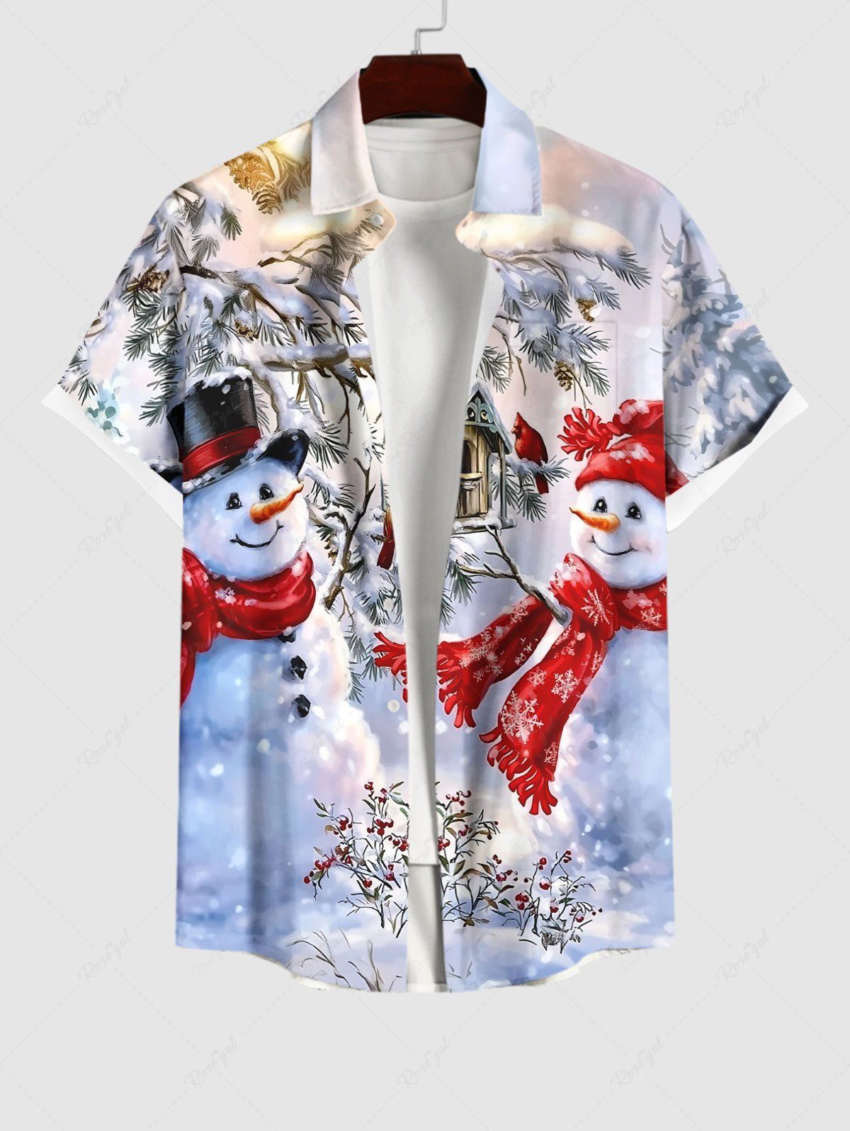 Chemise Imprimé Bonhomme de Neige et Sapin de Noël Grande Taille avec Boutons pour Homme Multi-A 4XL