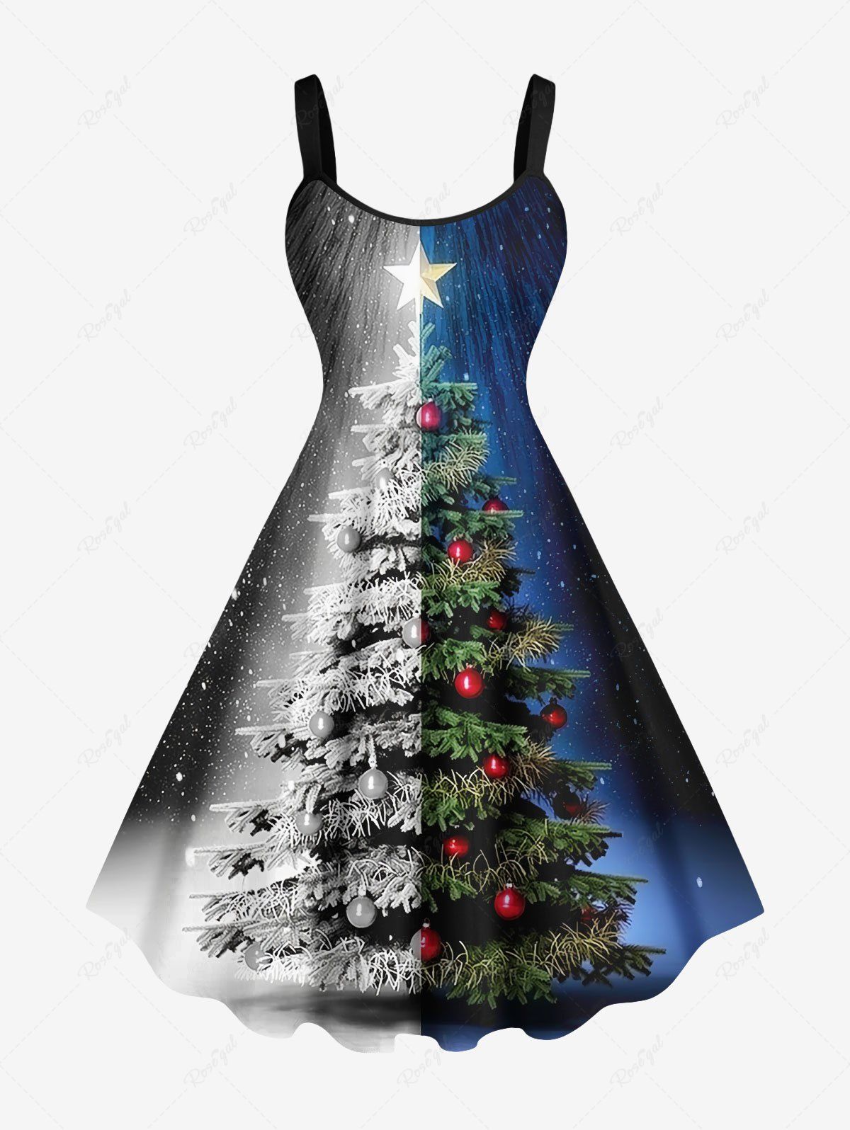 Robe Débardeur avec Imprimé Sapin dans la Galaxie et Etoiles Grande-Taille Noir M