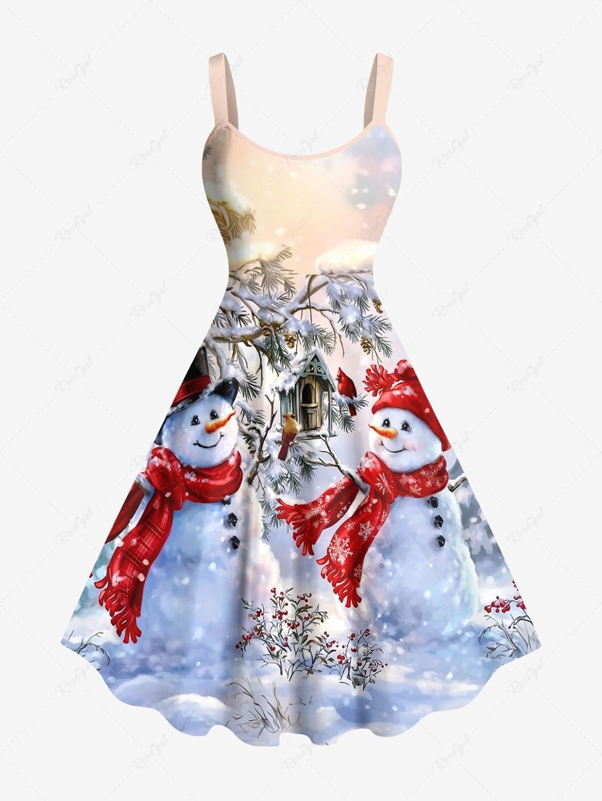 Robe Débardeur Imprimé Sapins de Noël Maison et Bonhomme de Neige Grande Taille Multi-A 5X