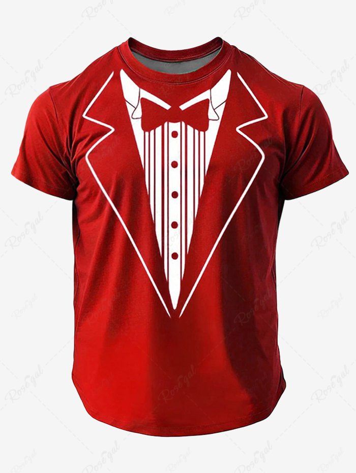 Outfits Plus Size Christmas Bowknot Lapel Collar Print T-shirt For Men  