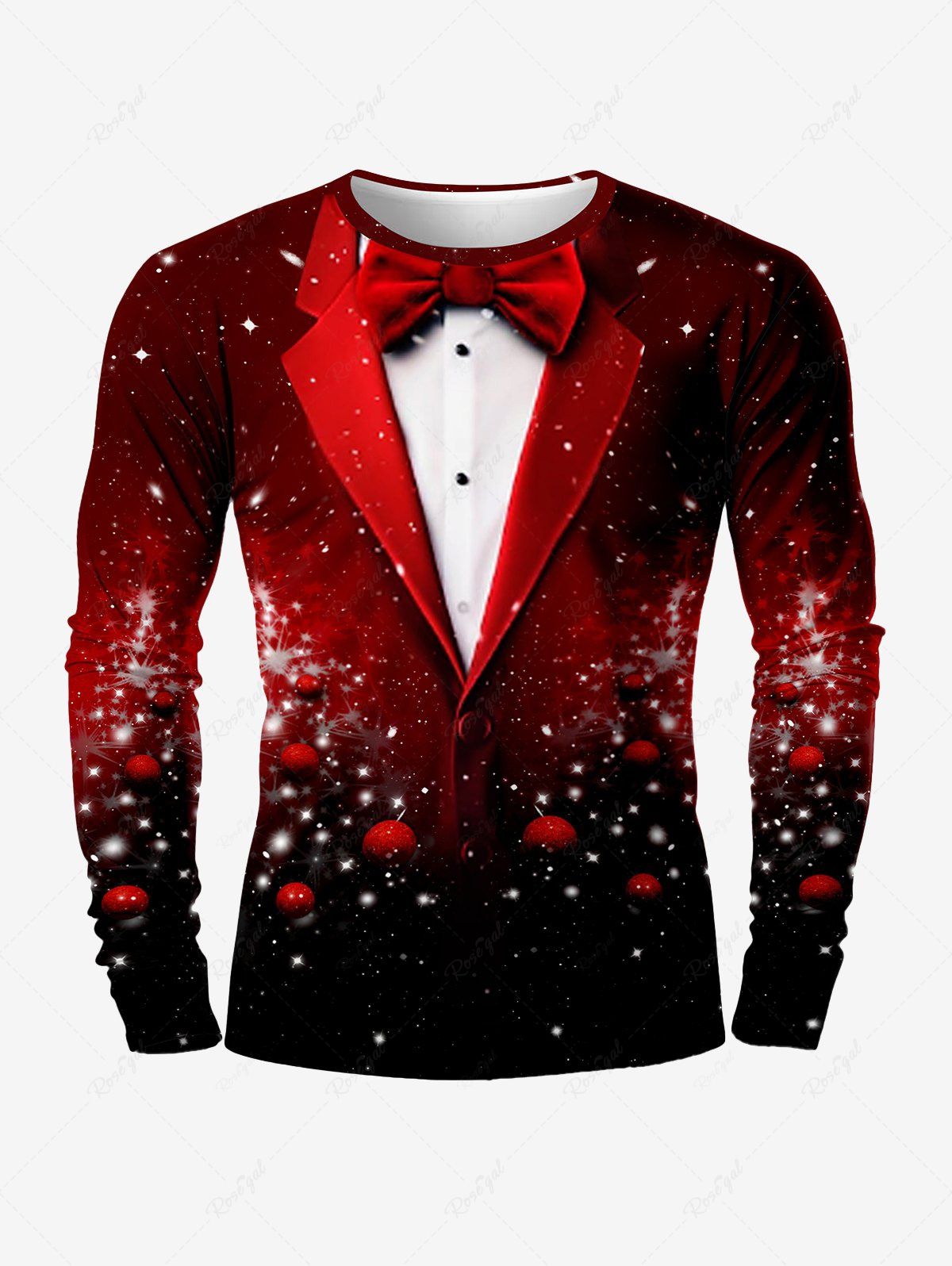Online Plus Size Christmas Tree Ball Snowflake Star Bowknot Lapel Collar Glitter 3D Print T-shirt  