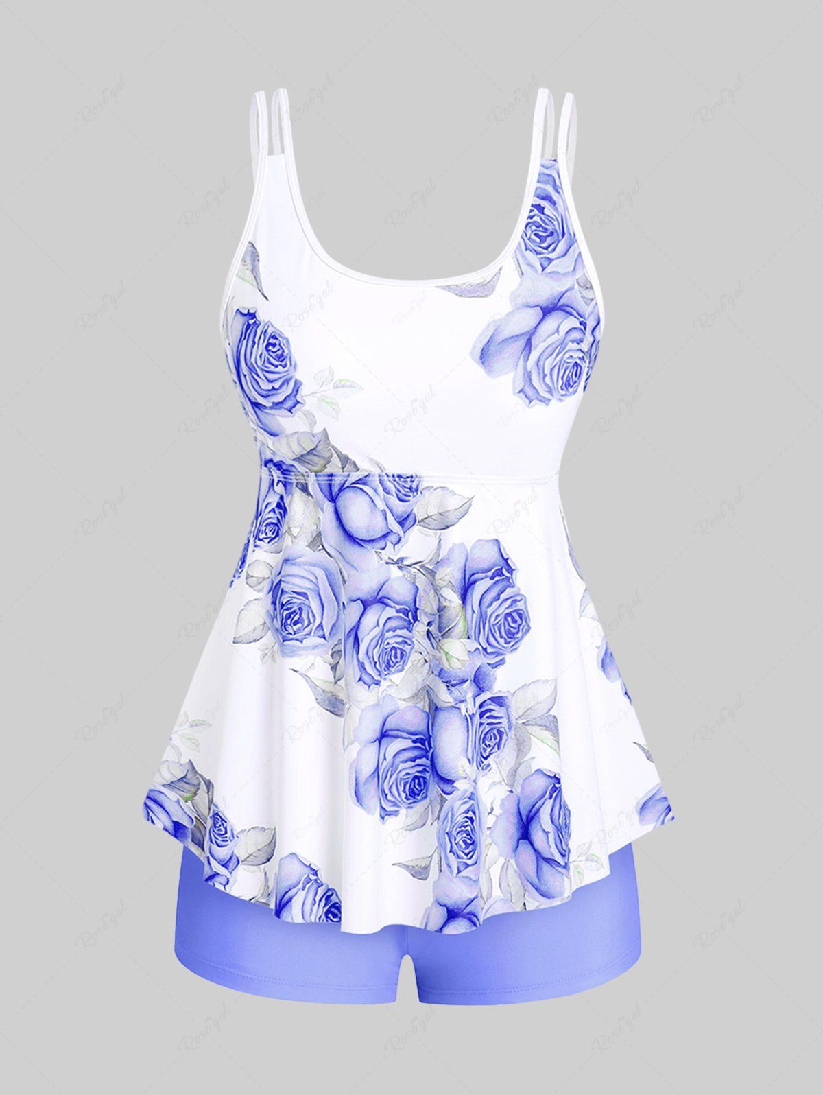 Best High Waist Rose Print Plus Size & Curve Modest Tankini Swimsuit  