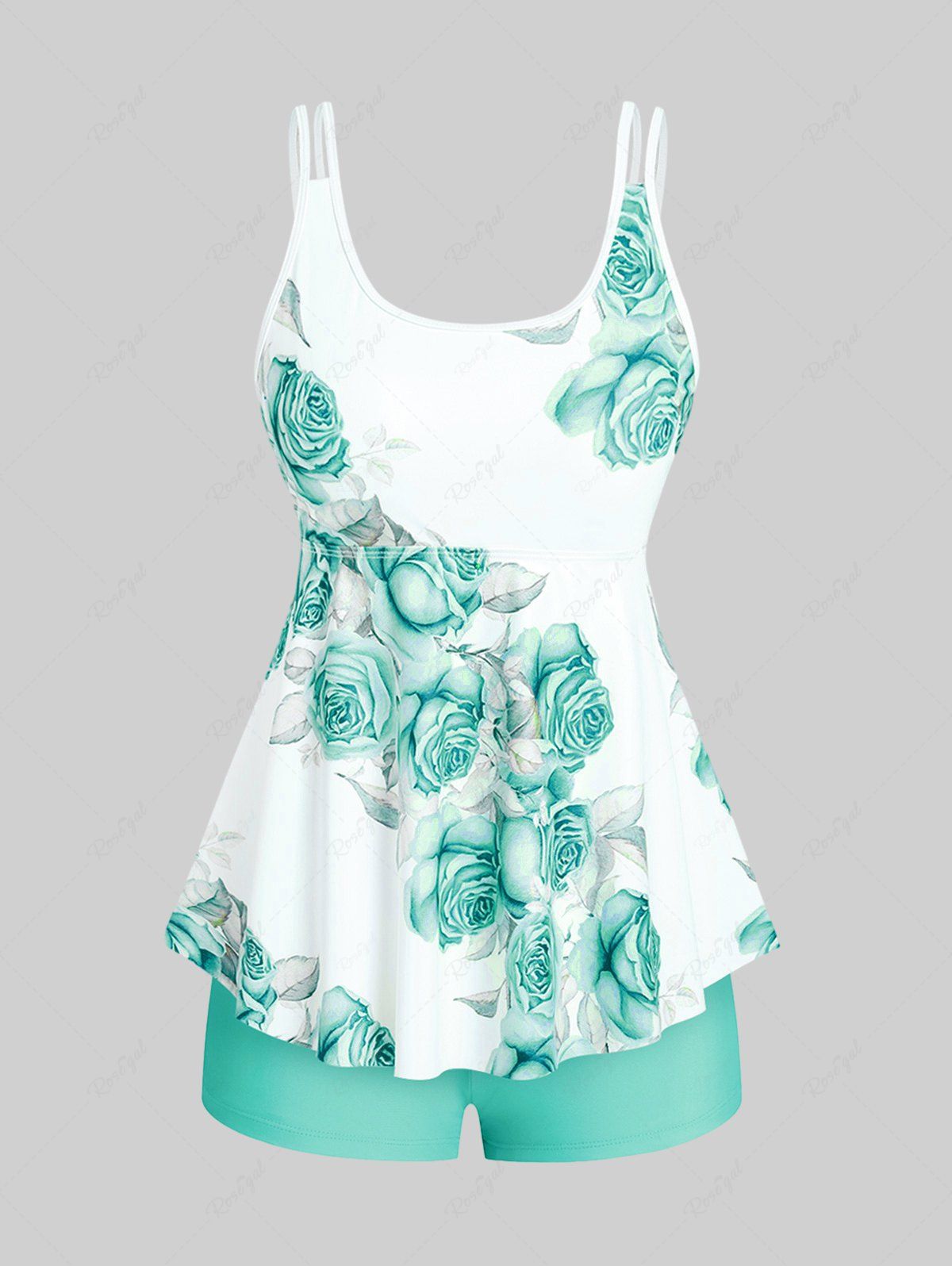 Shops High Waist Rose Print Plus Size & Curve Modest Tankini Swimsuit  