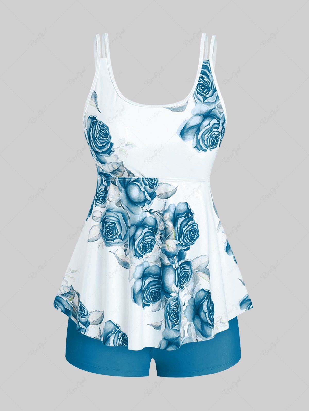 Outfit High Waist Rose Print Plus Size & Curve Modest Tankini Swimsuit  
