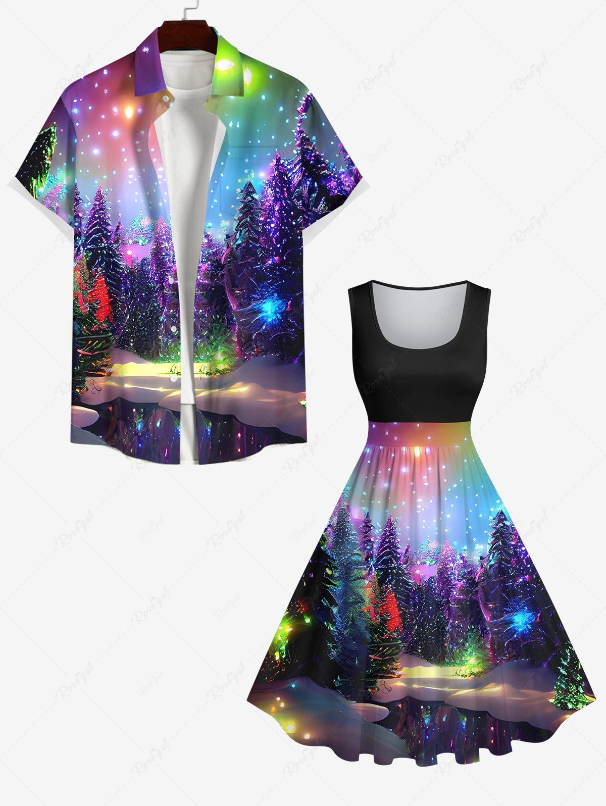 Costume Brillant Grande Taille Imprimé Arbre et Galaxie 3D pour Femme Multi-A 