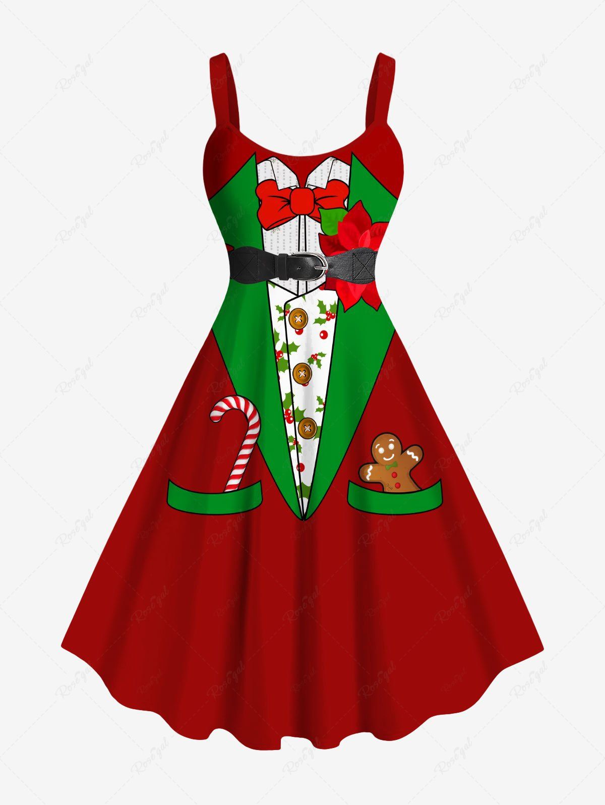 Robe Débardeur Imprimé Floral Drôle Grande Taille Rouge 5X