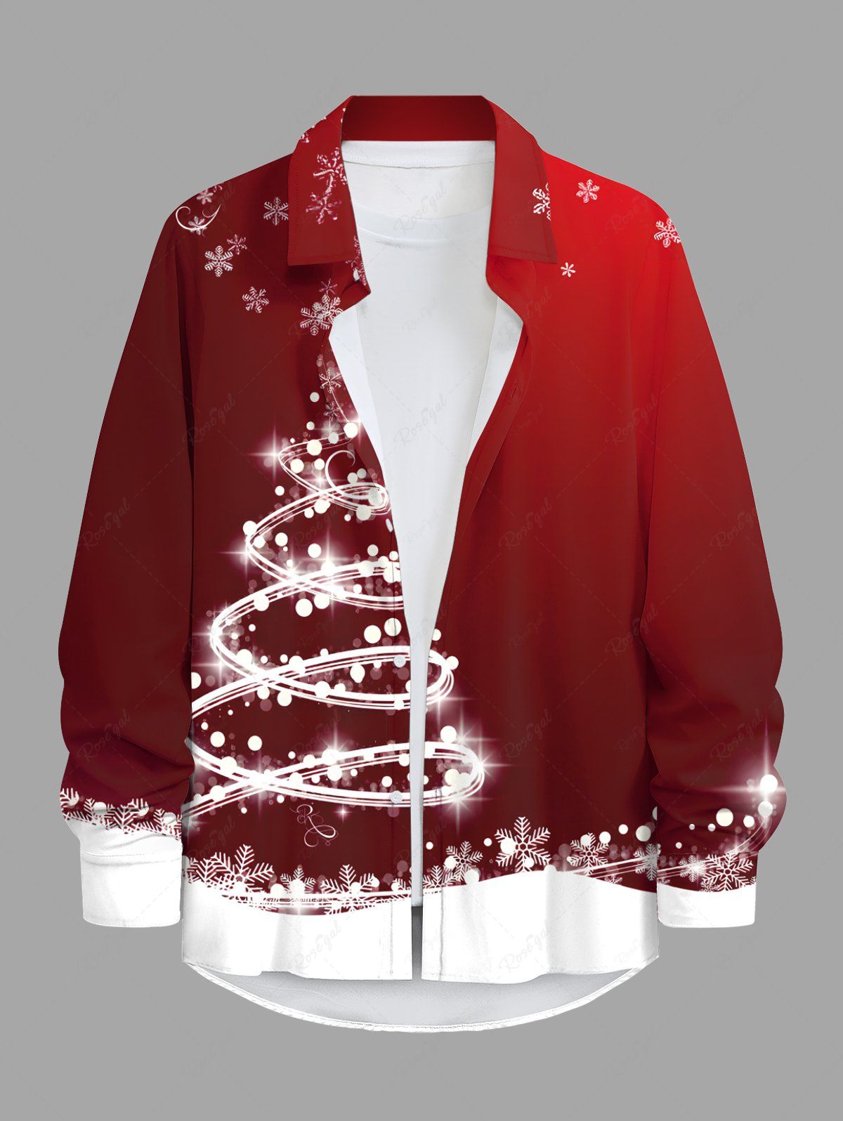 Chic Plus Size Christmas Tree Light Beam Snowflake Ombre Colorblock 3D Print Buttons Pocket Shirt For Men  