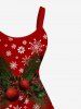 Plus Size Christmas Ball Holly Leaf Snowflake Print A Line Tank Dress -  