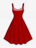 Robe Débardeur Trapèze à Imprimé Feuilles de Noël et Boules Grande-Taille - Rouge L