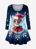 Christmas Hat Snowflake Elf Glitter Ombre Galaxy Print Long Sleeves T-shirt and Flare Pants Plus Size Matching Set -  