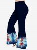 Christmas Hat Snowflake Elf Glitter Ombre Galaxy Print Long Sleeves T-shirt and Flare Pants Plus Size Matching Set -  