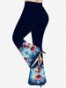 Christmas Hat Snowflake Elf Glitter Ombre Galaxy Print Long Sleeves T-shirt and Flare Pants Plus Size Matching Set -  