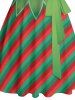 Christmas Contrast Stripe 3D Print Belted Mini Dress -  