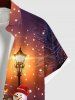 Plus Size Christmas Tree Snowman Street Light Star Snowflake Print Buttons Pocket Shirt For Men -  