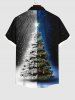 Plus Size Christmas Tree Ball Star Galaxy Contrast Color Print Buttons Pocket Shirt For Men -  