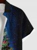 Plus Size Christmas Tree Ball Star Galaxy Contrast Color Print Buttons Pocket Shirt For Men -  