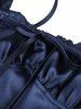 Cinched Ruched Lace Up Tie Solid Color Vintage Dress -  