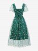 Robe Vintage Fleur Brodée en Maille à Lacets - Vert XXL