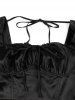 Cinched Ruched Lace Up Tie Solid Color Vintage Dress -  