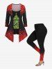Plus Size Christmas Tree Sparkling Sequin Glitter 3D Print 2 In 1 T-shirt -  