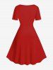 Plus Size Christmas Snowflake Bowknot Lapel Collar Print Vintage Dress -  