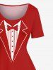 Plus Size Christmas Snowflake Bowknot Lapel Collar Print Vintage Dress -  