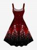 Robe Débardeur 3D Etoile Boule Sapin de Noël et Flocon de Neige Imprimés de Grande Taille à Paillettes - Rouge 5X