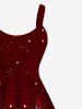 Robe Débardeur 3D Etoile Boule Sapin de Noël et Flocon de Neige Imprimés de Grande Taille à Paillettes - Rouge 5X