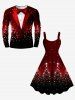 Robe Débardeur 3D Etoile Boule Sapin de Noël et Flocon de Neige Imprimés de Grande Taille à Paillettes - Rouge 5X