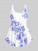 High Waist Rose Print Plus Size & Curve Modest Tankini Swimsuit -  