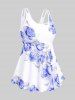 High Waist Rose Print Plus Size & Curve Modest Tankini Swimsuit -  