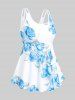 High Waist Rose Print Plus Size & Curve Modest Tankini Swimsuit -  