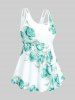 High Waist Rose Print Plus Size & Curve Modest Tankini Swimsuit -  