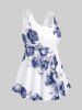 Maillot de Bain Tankini Modeste Imprimé Rose à Taille Haute Grande Taille - Bleu profond 5X