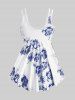 Maillot de Bain Tankini Modeste Imprimé Rose à Taille Haute Grande Taille - Bleu profond 5X