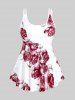 Maillot de bain tankini taille haute imprimé roses, grande taille et coupe couvrante. - Rouge foncé 5X