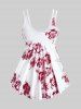 Maillot de bain tankini taille haute imprimé roses, grande taille et coupe couvrante. - Rouge foncé 5X