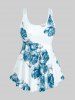 High Waist Rose Print Plus Size & Curve Modest Tankini Swimsuit -  