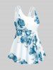 High Waist Rose Print Plus Size & Curve Modest Tankini Swimsuit -  