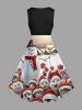 Robe de Noël Trapèze Vintage Chat et Maison Imprimés de Grande Taille - Multi-A 1X