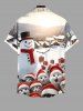 Plus Size Christmas Hat Cat Snowman House Print Button Pocket Shirt For Men -  