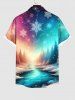 Plus Size Christmas Snowflake Forest Ombre Galaxy River Print Button Pocket Shirt For Men -  