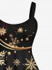Plus Size Gilding Snowflake Curve Ribbon Print Christmas A Line Tank Dress -  
