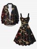 Plus Size Gilding Snowflake Curve Ribbon Print Christmas A Line Tank Dress -  