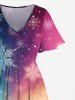 Robe Mi-Longue Ligne A Fendue Galaxie Ombrée Flocon de Neige et Rivière Imprimés de Grande Taille - Multi-A 5X