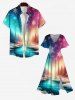 Robe Mi-Longue Ligne A Fendue Galaxie Ombrée Flocon de Neige et Rivière Imprimés de Grande Taille - Multi-A 5X