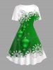 Robe de Noël Ligne A à Imprimé Flocon de Neige et Boule de Grande Taille - Vert profond 4X | US 26-28