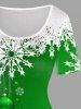 Robe de Noël Ligne A à Imprimé Flocon de Neige et Boule de Grande Taille - Vert profond 4X | US 26-28